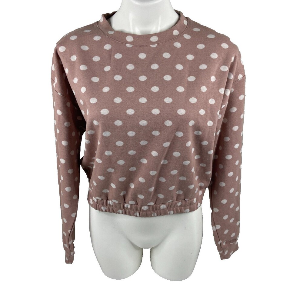 By The River Women Large Polka Dot Sweatshirt Cropped Faded Pink Casual NWT